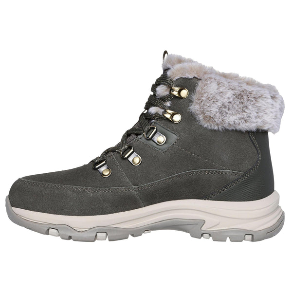 Skechers 167882 Trego - Snow Worries Ladies Olive Suede Waterproof Lace Up Ankle Boots