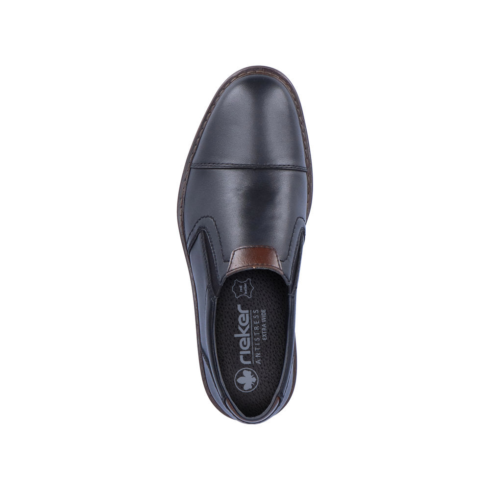 Rieker 17659-00 Mens Wide Black Leather Elasticated Shoes