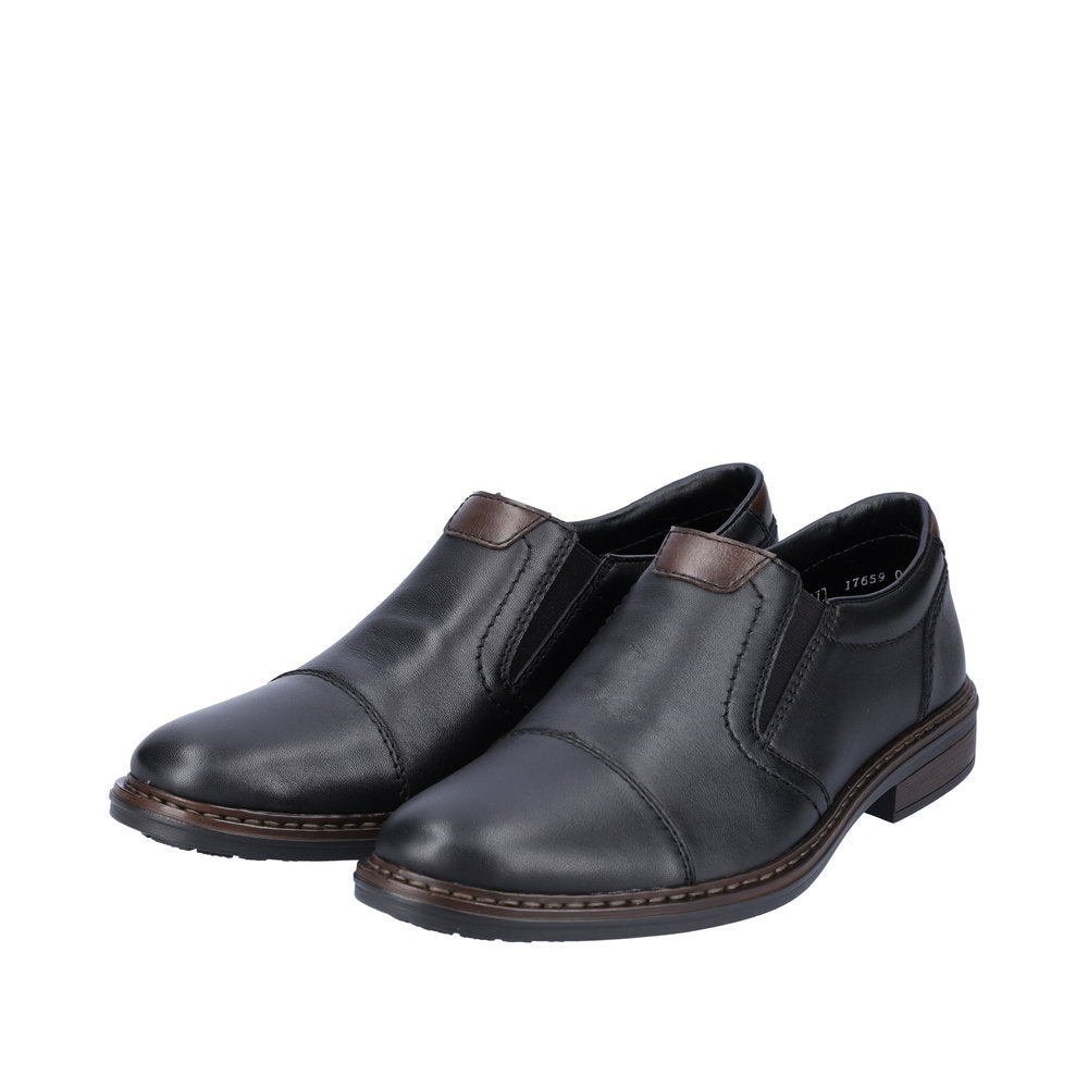Rieker 17659-00 Mens Wide Black Leather Elasticated Shoes