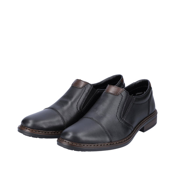 Rieker 17659-00 Mens Wide Black Leather Elasticated Shoes