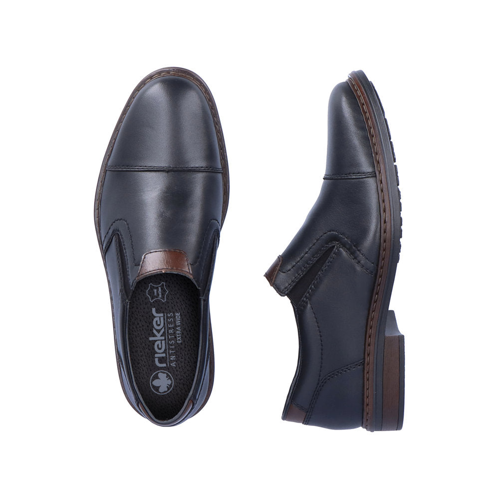 Rieker 17659-00 Mens Wide Black Leather Elasticated Shoes