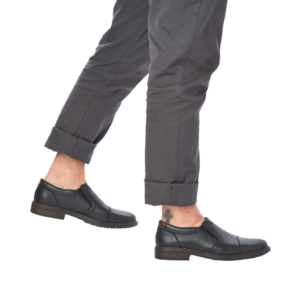 Rieker 17659-00 Mens Wide Black Leather Elasticated Shoes