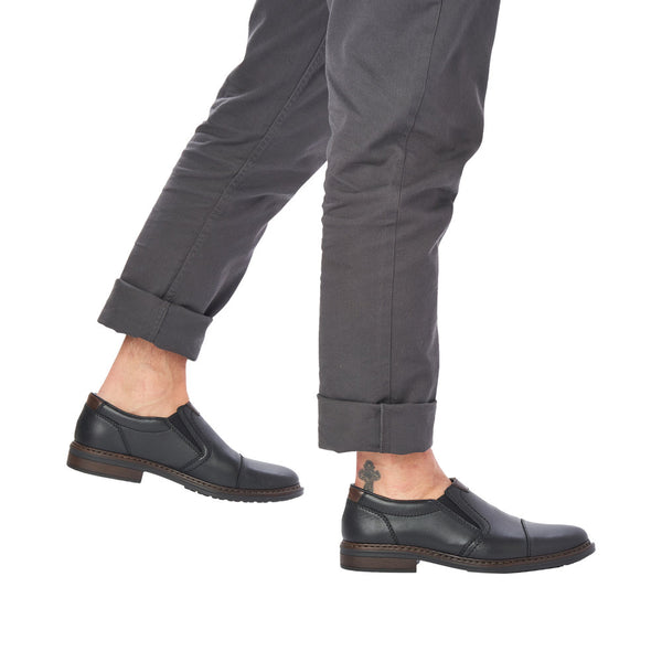 Rieker 17659-00 Mens Wide Black Leather Elasticated Shoes