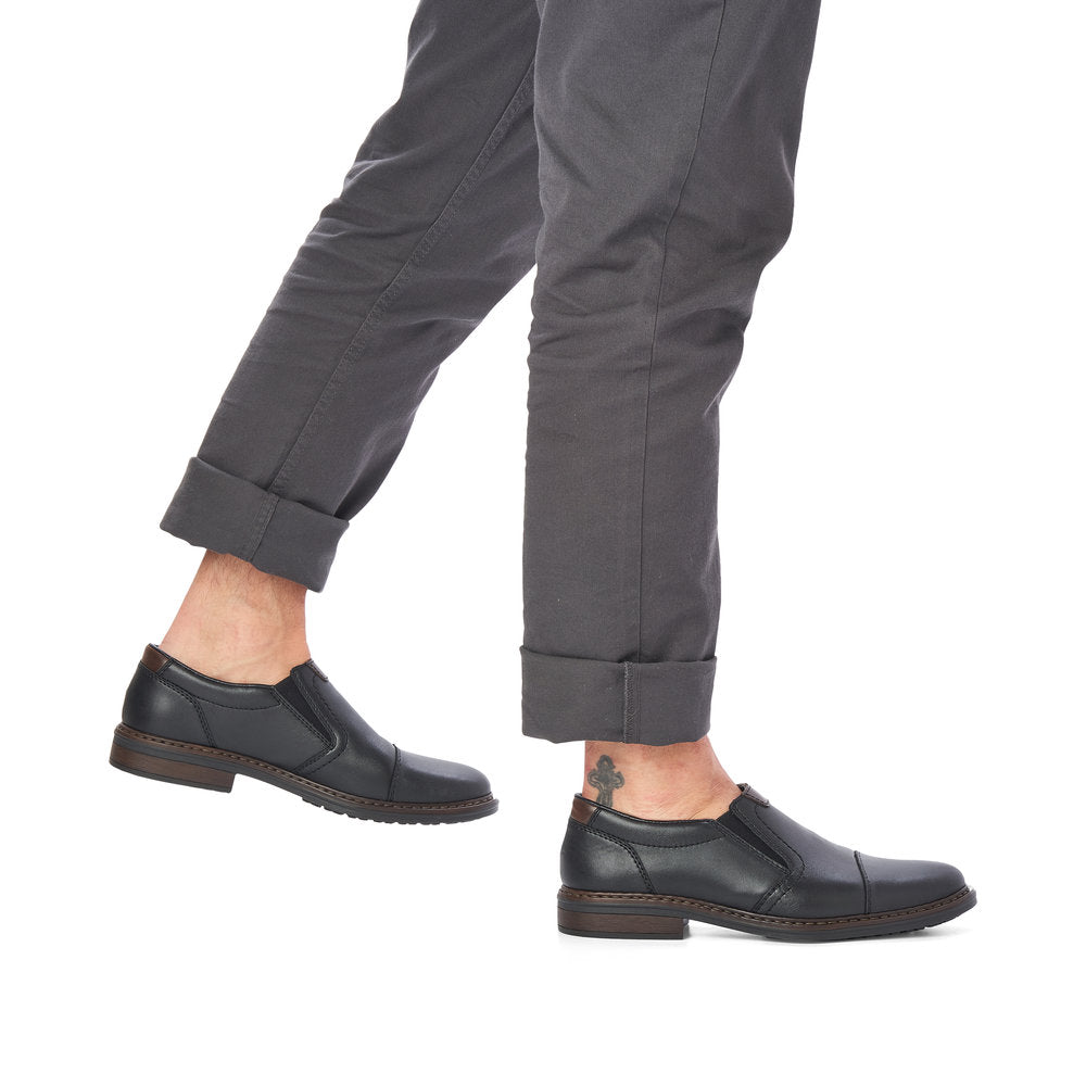 Rieker 17659-00 Mens Wide Black Leather Elasticated Shoes