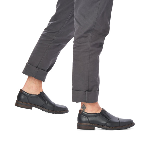 Rieker 17659-00 Mens Wide Black Leather Elasticated Shoes