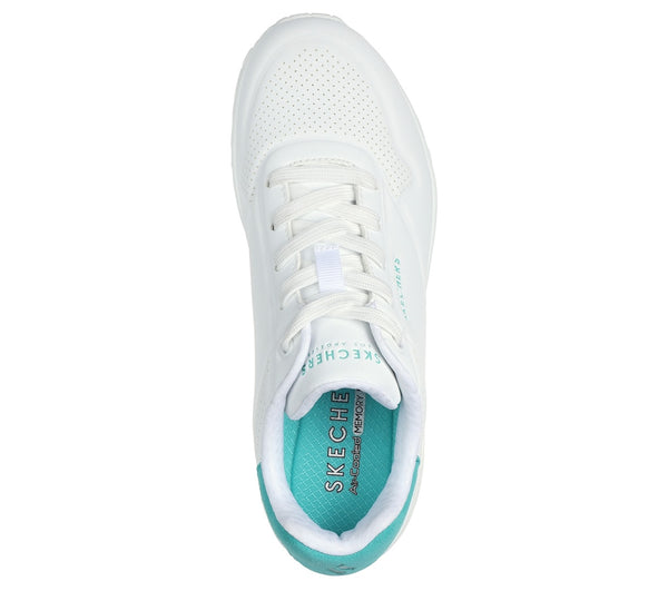 Skechers 177092 Uno - Pop Back Ladies White Mint Lace Up Trainers