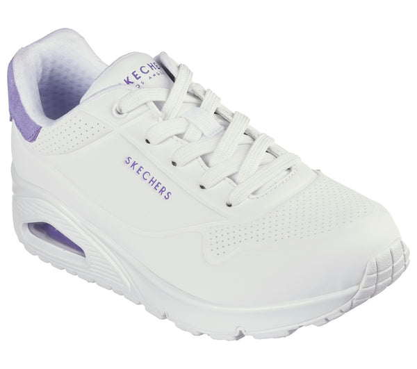 Skechers 177092 Uno - Pop Back Ladies White Purple Lace Up Trainers