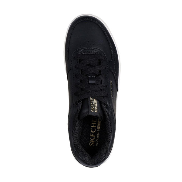 Skechers 185160 Sport Court 2.0 Core Essentials Ladies Black Leather Lace Up Trainers