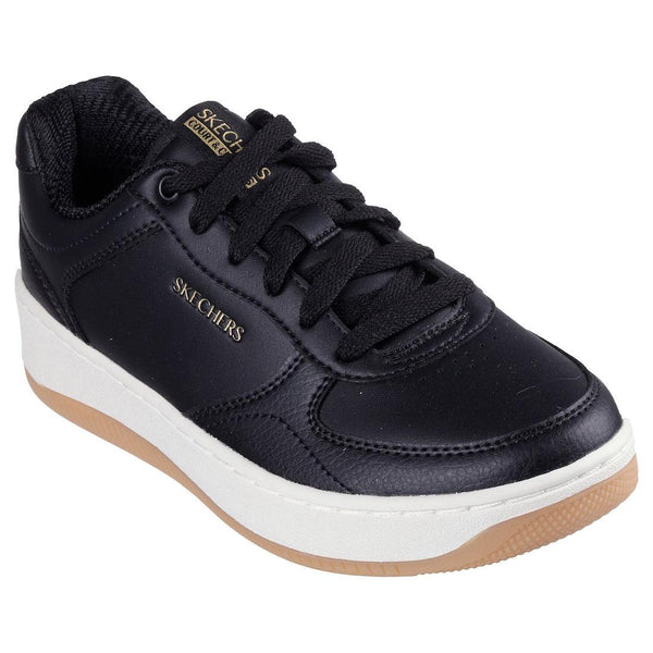 Skechers 185160 Sport Court 2.0 Core Essentials Ladies Black Leather Lace Up Trainers