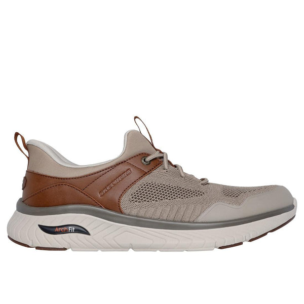 Skechers 205340 Arch Fit Crosser Emeric Mens Taupe Brown Textile Arch Support Lace Up Trainers
