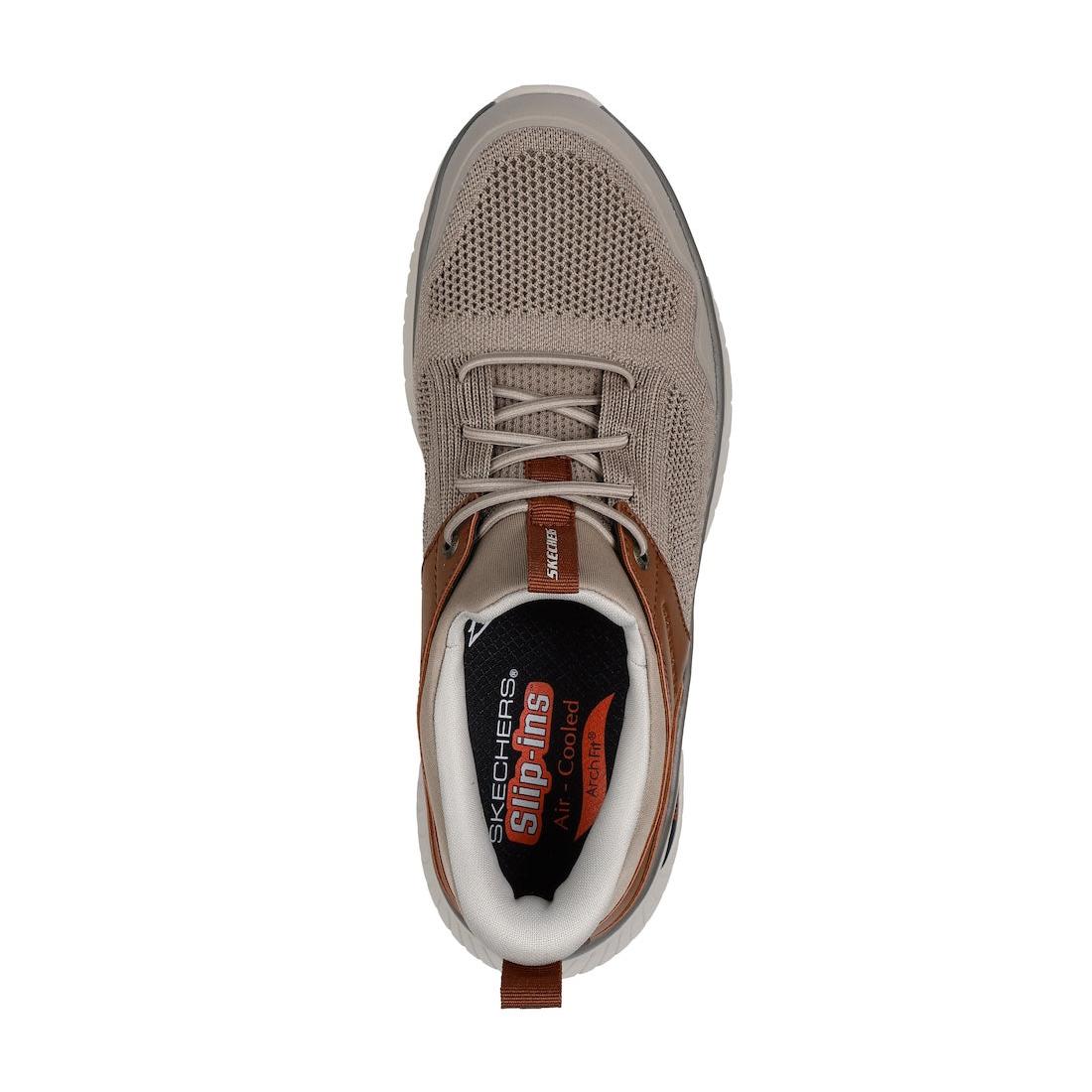 Skechers 205340 Arch Fit Crosser Emeric Mens Taupe Brown Textile Arch Support Lace Up Trainers