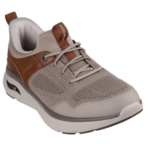 Skechers 205340 Arch Fit Crosser Emeric Mens Taupe Brown Textile Arch Support Lace Up Trainers