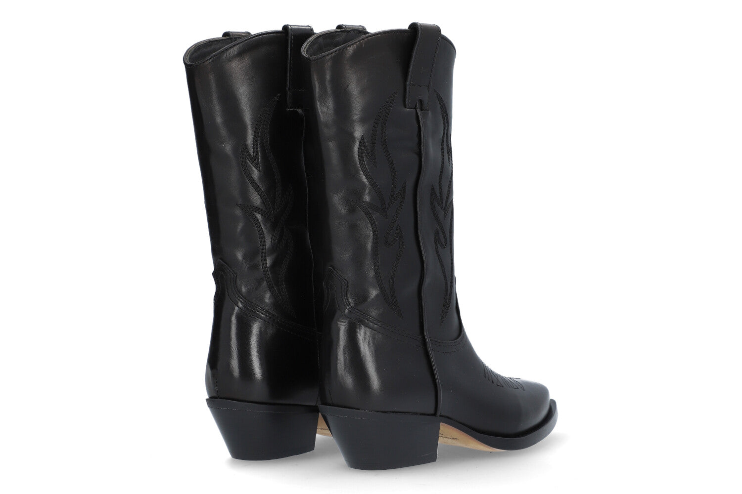 Alpe Western 20841705 Ladies Spanish Black Leather Slip On Mid-Calf Boots
