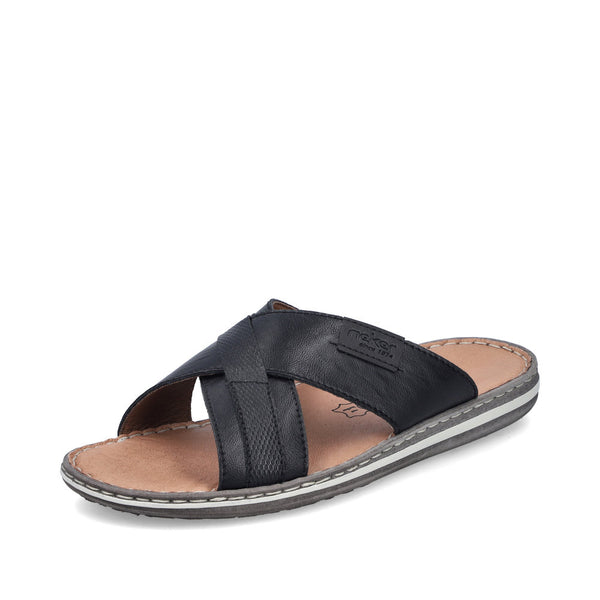 Rieker 21082-00 Mens Black Leather Slip On Sandals