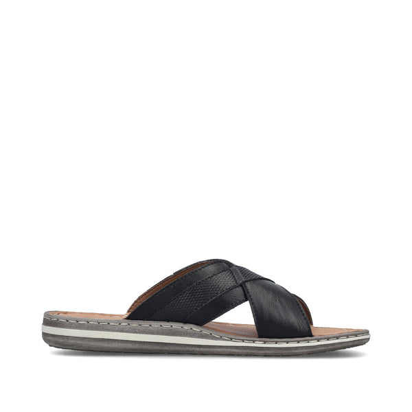 Rieker 21082-00 Mens Black Leather Slip On Sandals