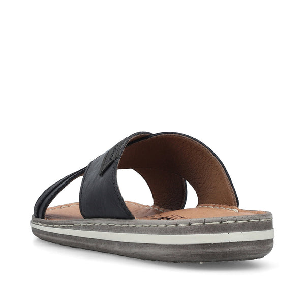 Rieker 21082-00 Mens Black Leather Slip On Sandals