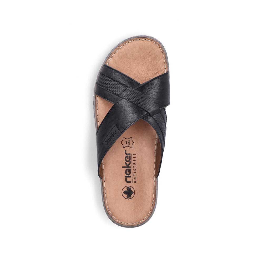 Rieker 21082-00 Mens Black Leather Slip On Sandals