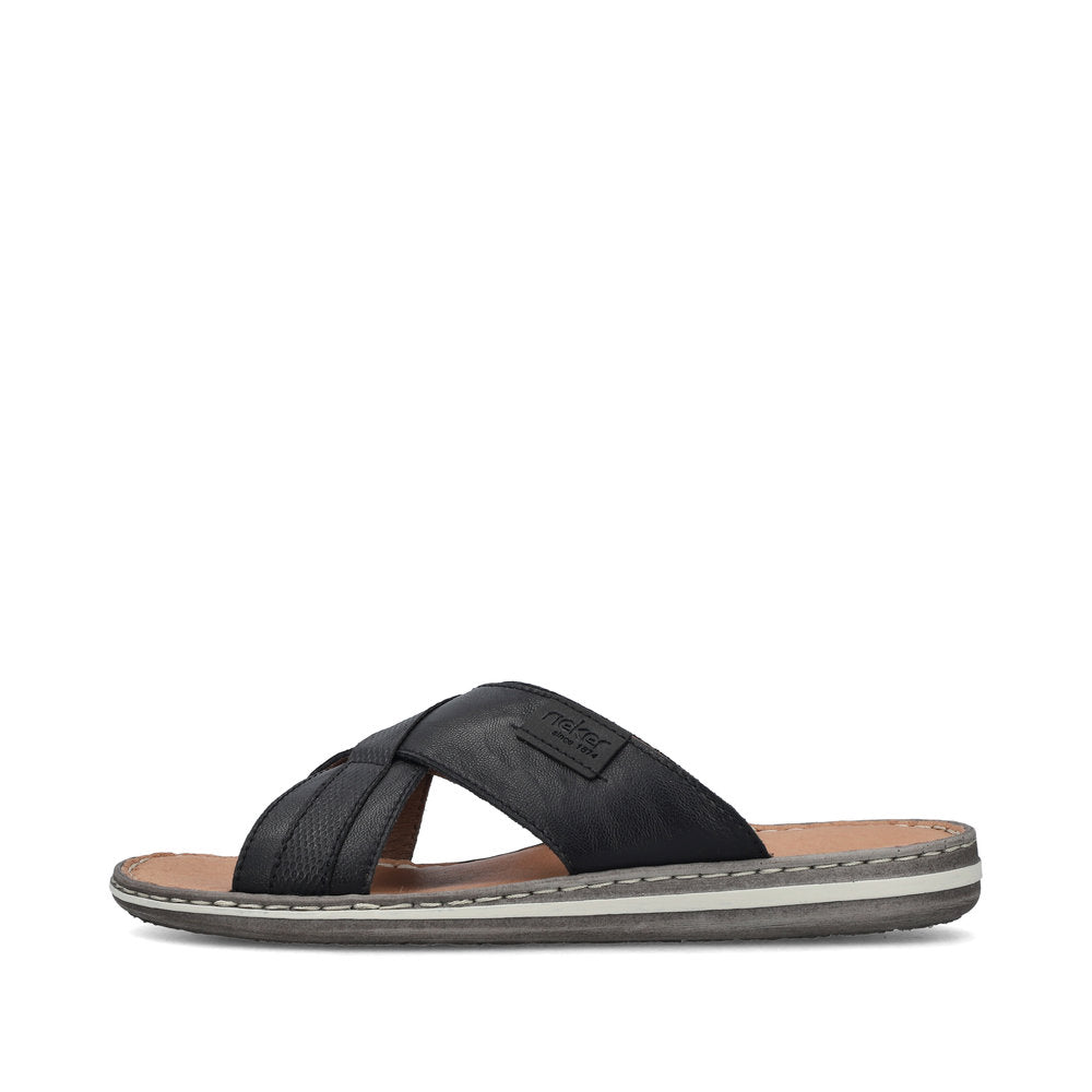 Rieker 21082-00 Mens Black Leather Slip On Sandals