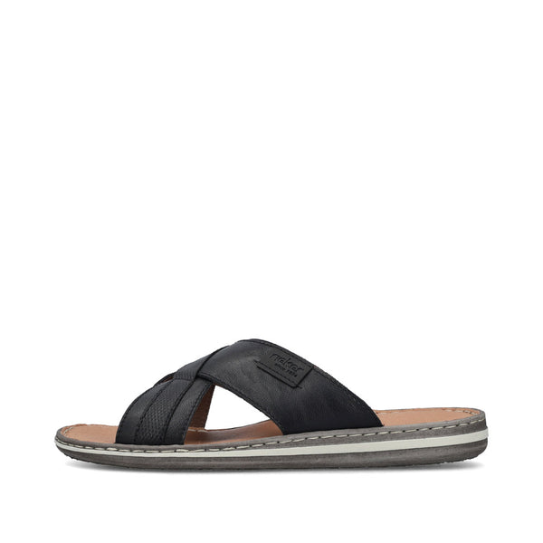 Rieker 21082-00 Mens Black Leather Slip On Sandals