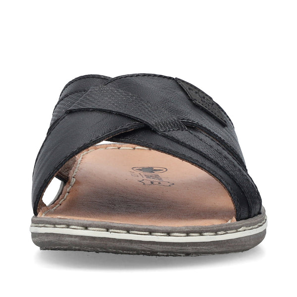 Rieker 21082-00 Mens Black Leather Slip On Sandals