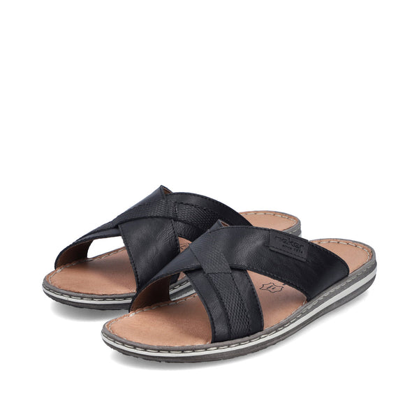 Rieker 21082-00 Mens Black Leather Slip On Sandals