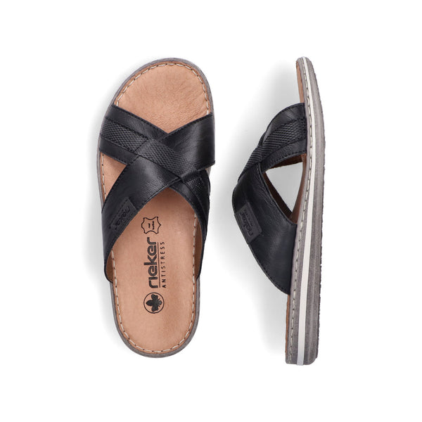 Rieker 21082-00 Mens Black Leather Slip On Sandals