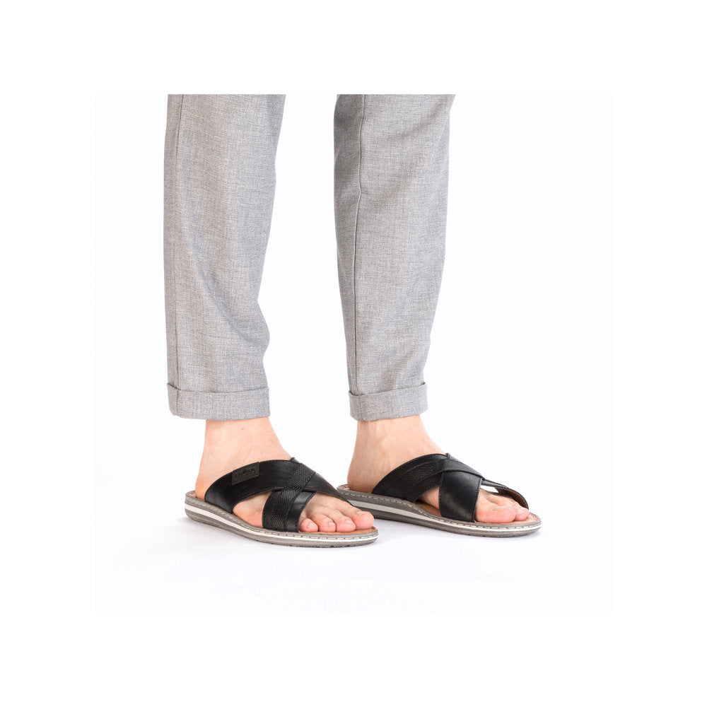 Rieker 21082-00 Mens Black Leather Slip On Sandals