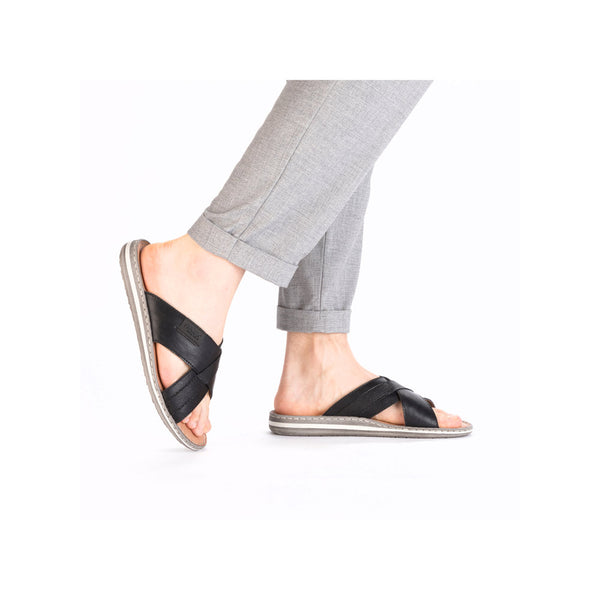 Rieker 21082-00 Mens Black Leather Slip On Sandals