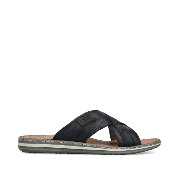 Rieker 21082-00 Mens Black Leather Slip On Sandals