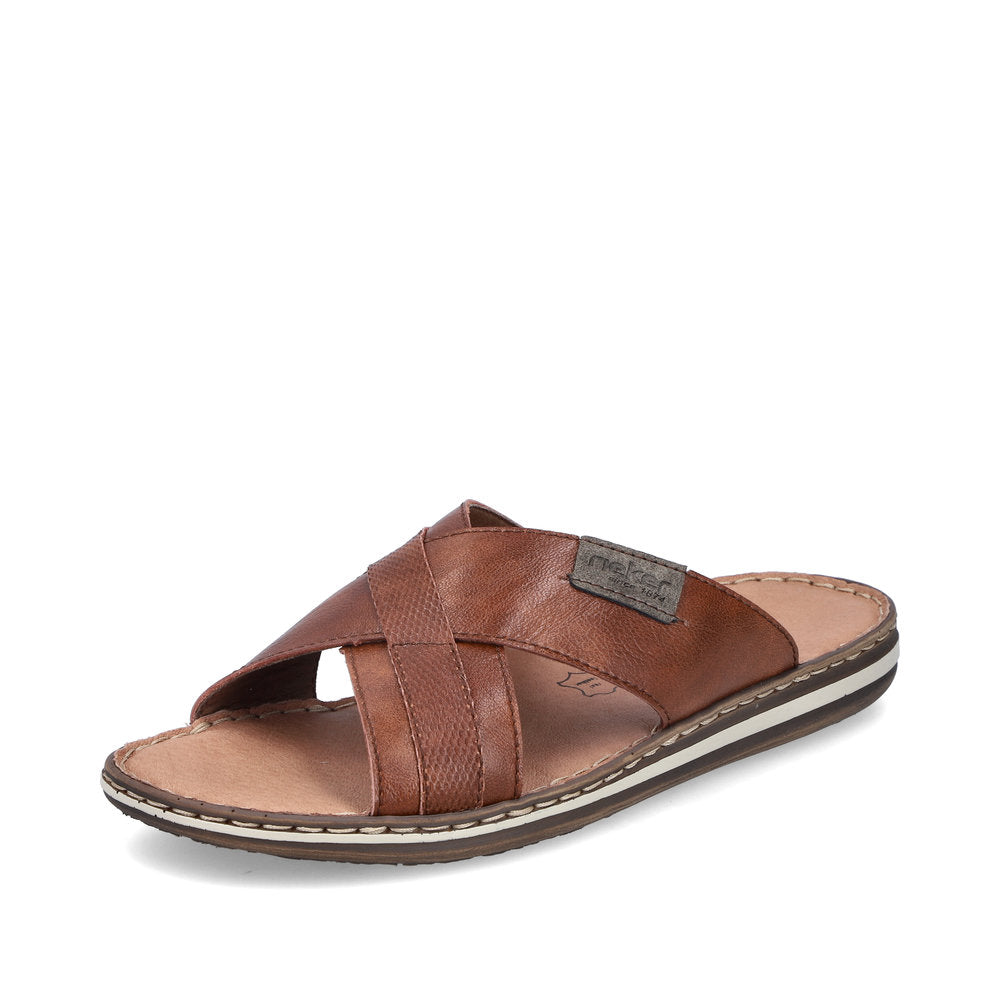 Rieker 21082-24 Mens Brown Leather Slip On Sandals