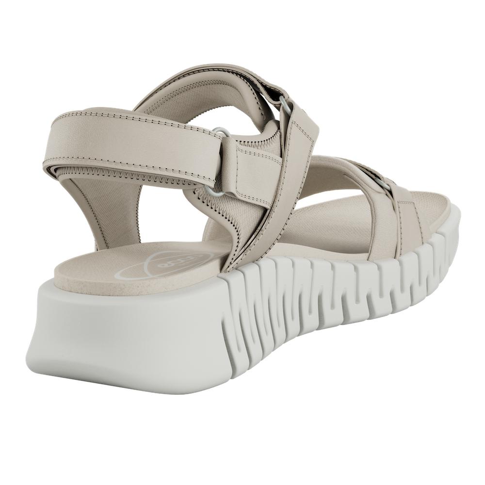 Ecco Gruuv Sol Ladies Limestone Leather Touch Fastening Sandals