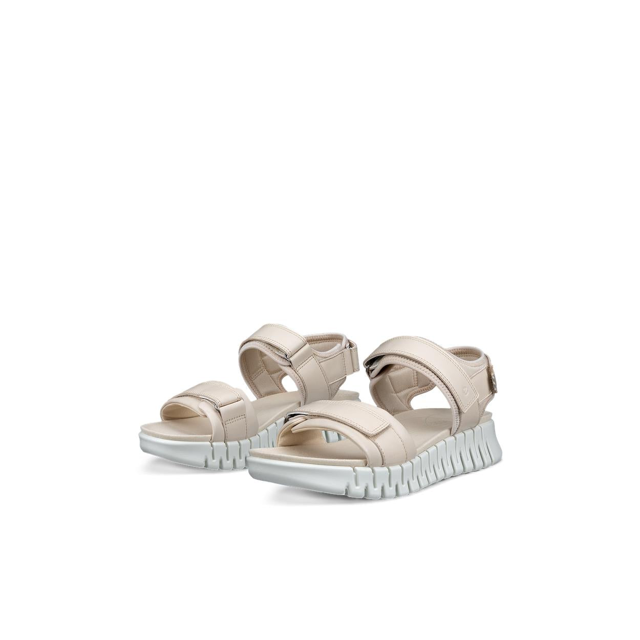 Ecco Gruuv Sol Ladies Limestone Leather Touch Fastening Sandals