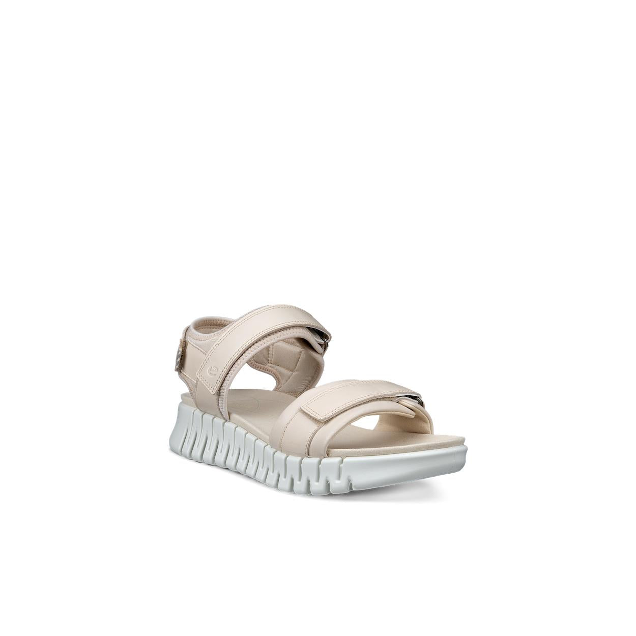Ecco Gruuv Sol Ladies Limestone Leather Touch Fastening Sandals