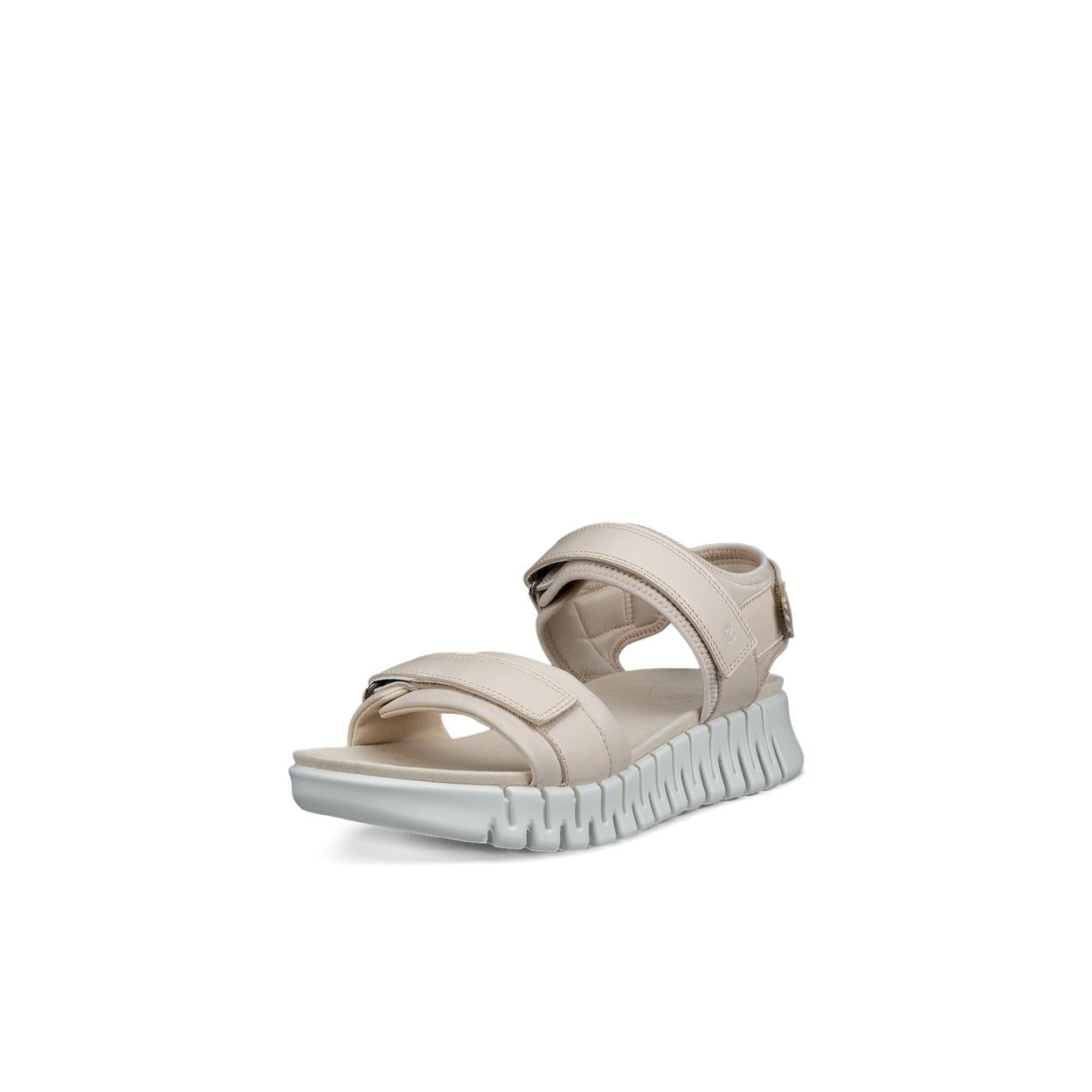 Ecco Gruuv Sol Ladies Limestone Leather Touch Fastening Sandals