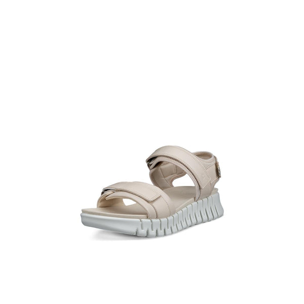 Ecco Gruuv Sol Ladies Limestone Leather Touch Fastening Sandals