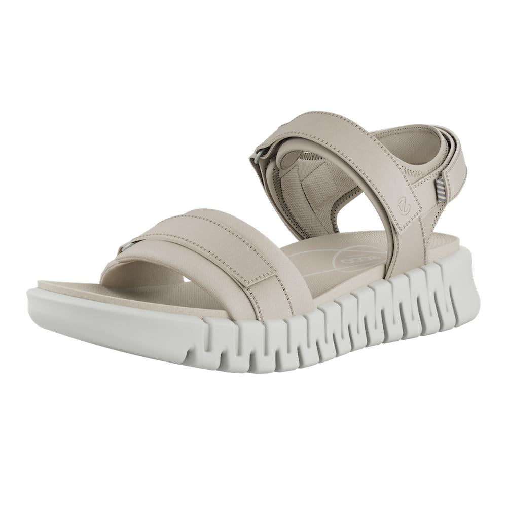 Ecco Gruuv Sol Ladies Limestone Leather Touch Fastening Sandals