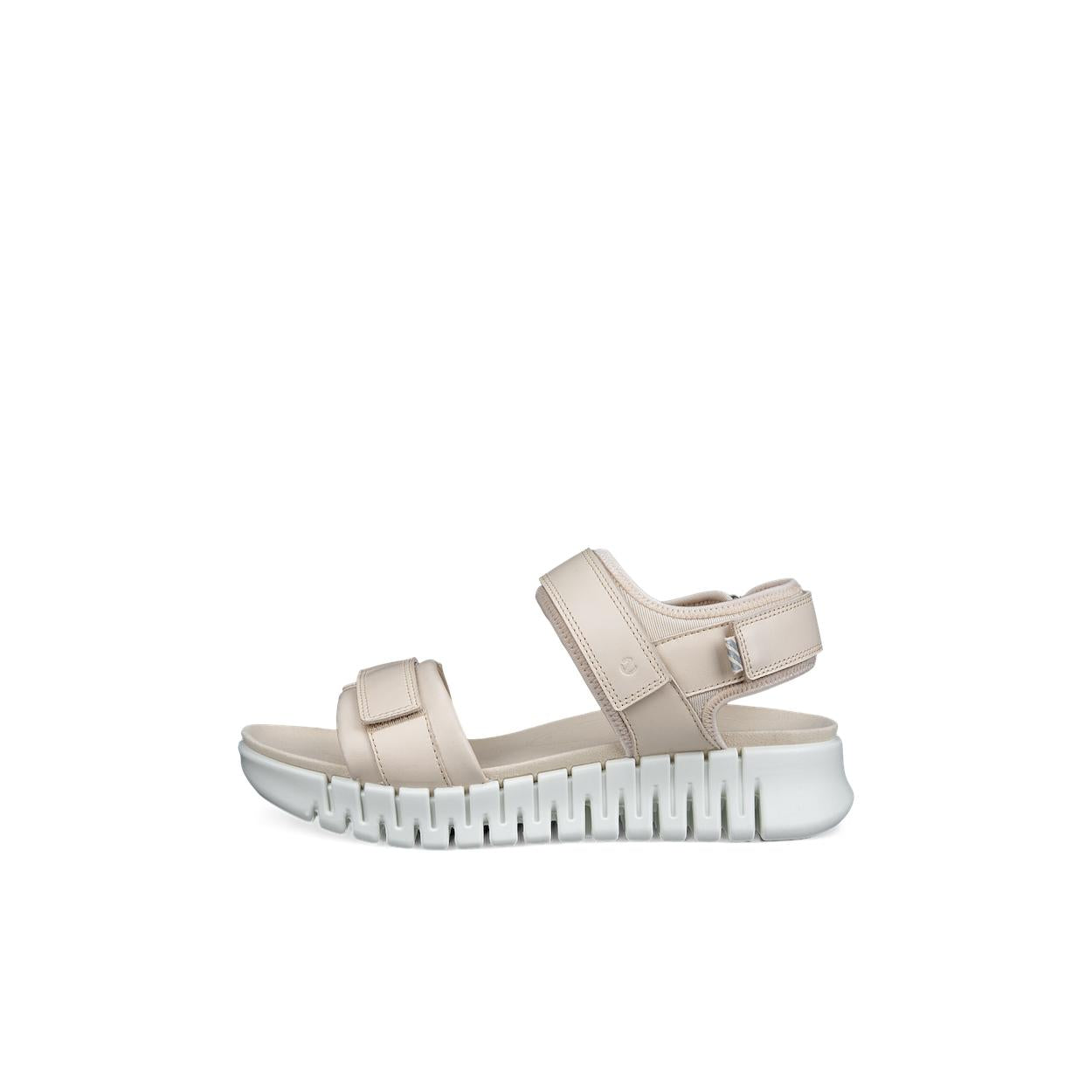 Ecco Gruuv Sol Ladies Limestone Leather Touch Fastening Sandals