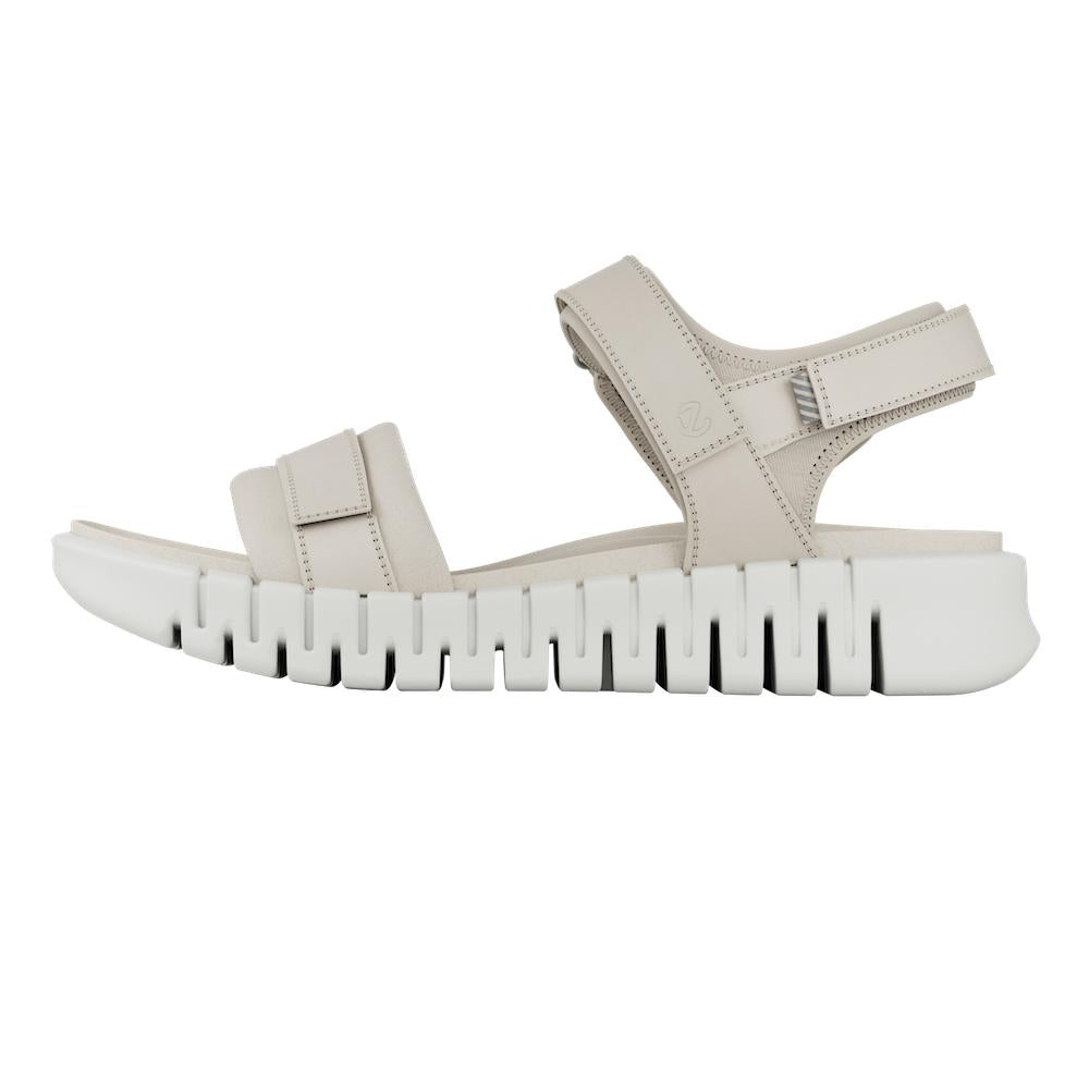 Ecco Gruuv Sol Ladies Limestone Leather Touch Fastening Sandals