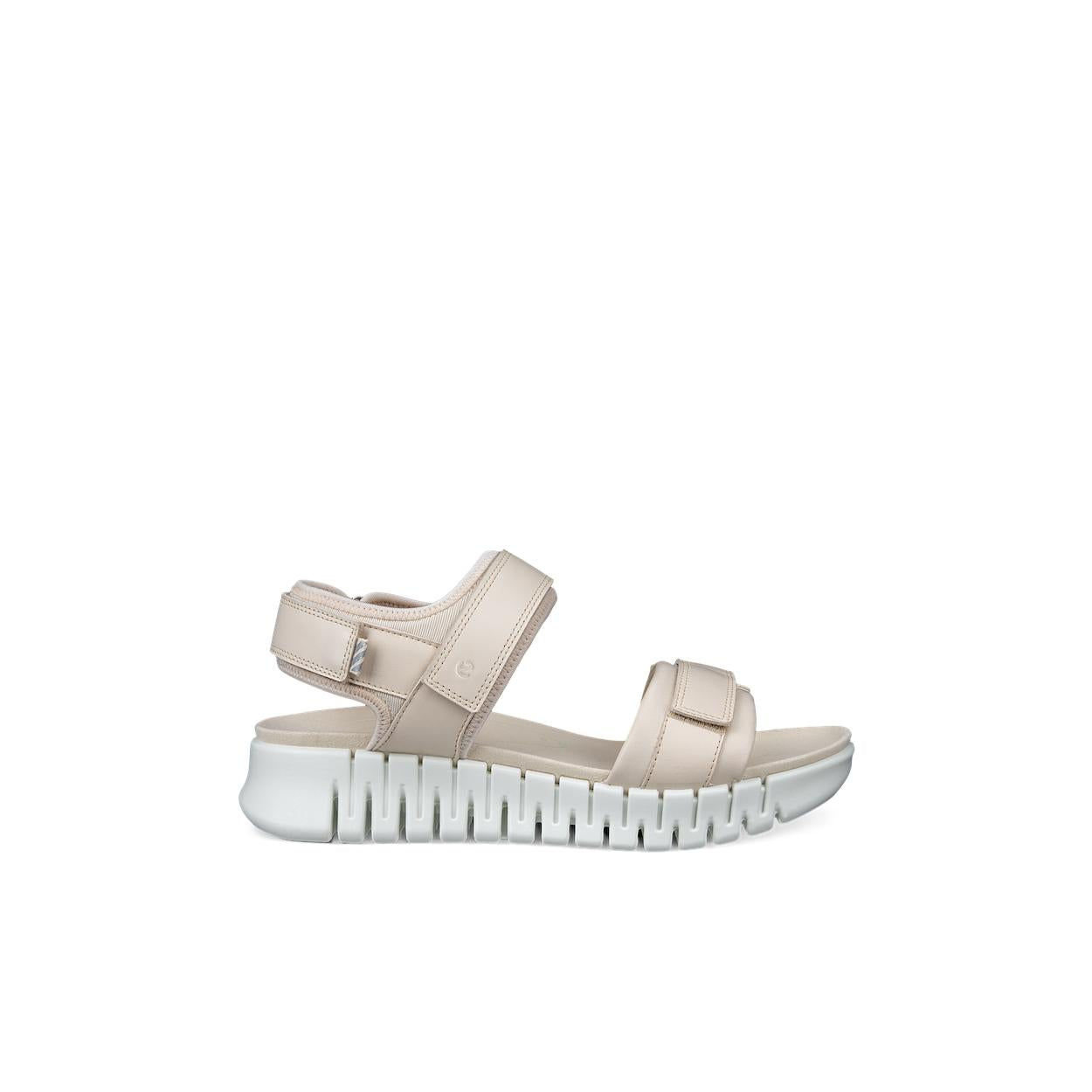 Ecco Gruuv Sol Ladies Limestone Leather Touch Fastening Sandals