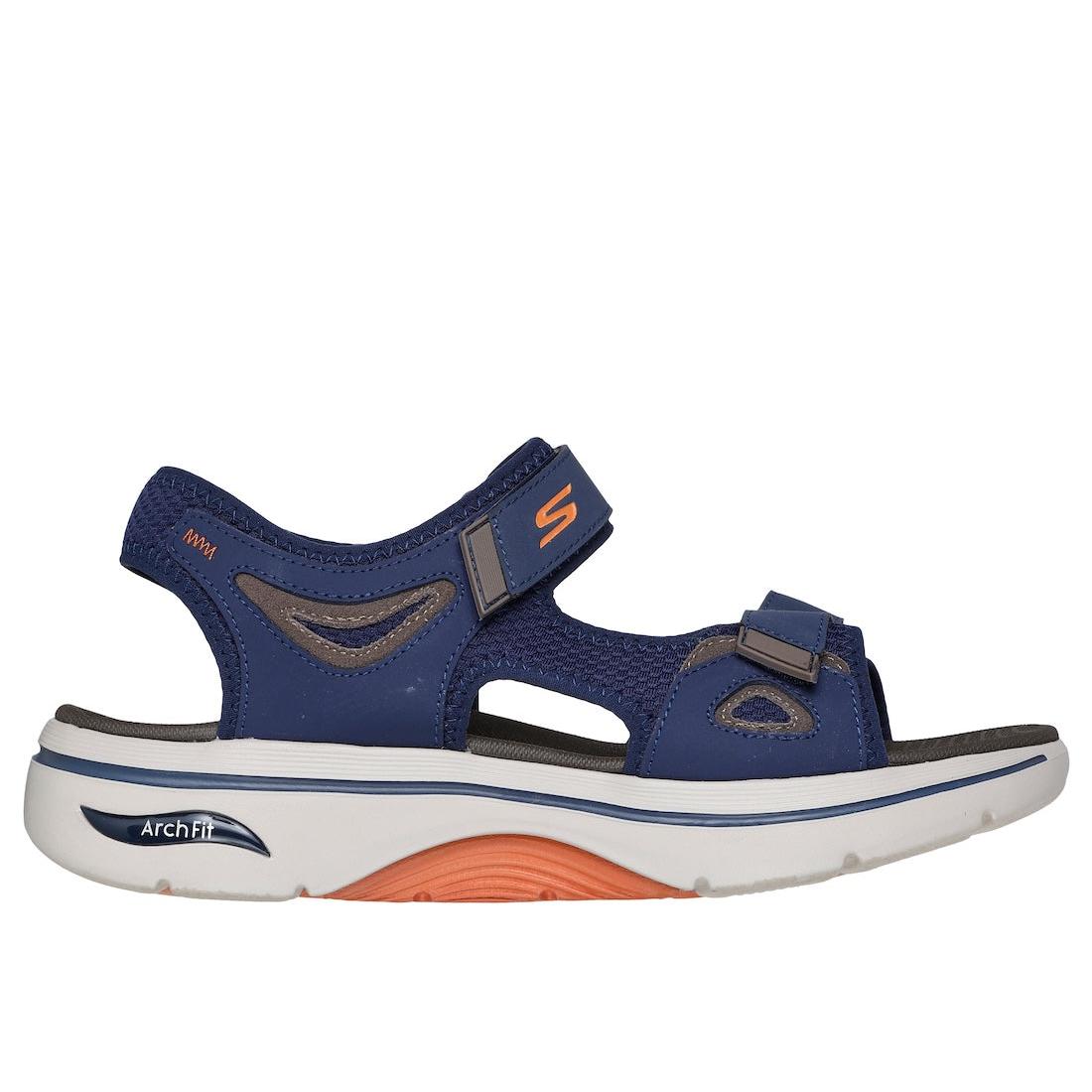 Skechers 229309 Go Walk Arch Fit 2.0 Mens Navy Orange Leather & Textile Arch Support Touch Fastening Sandals