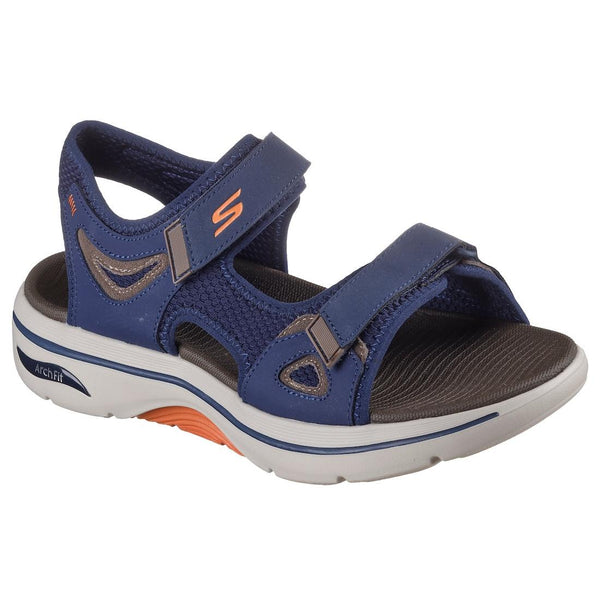 Skechers 229309 Go Walk Arch Fit 2.0 Mens Navy Orange Leather & Textile Arch Support Touch Fastening Sandals