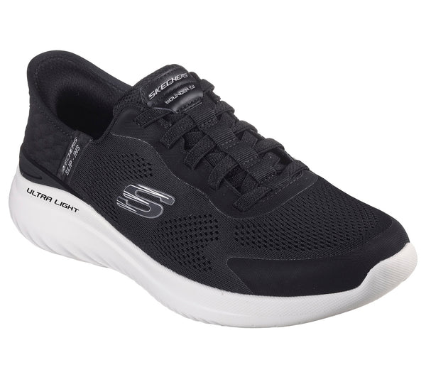 Skechers 232459 Bounder 2.0 - Emerged Mens Black White Textile Vegan Lace Up Trainers