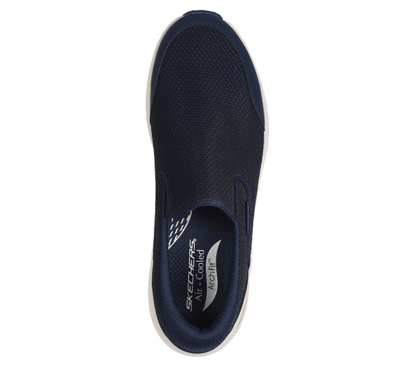 Skechers 232706 Arch Fit 2.0 - Vallo Mens Navy Leather & Textile Vegan Slip On Trainers