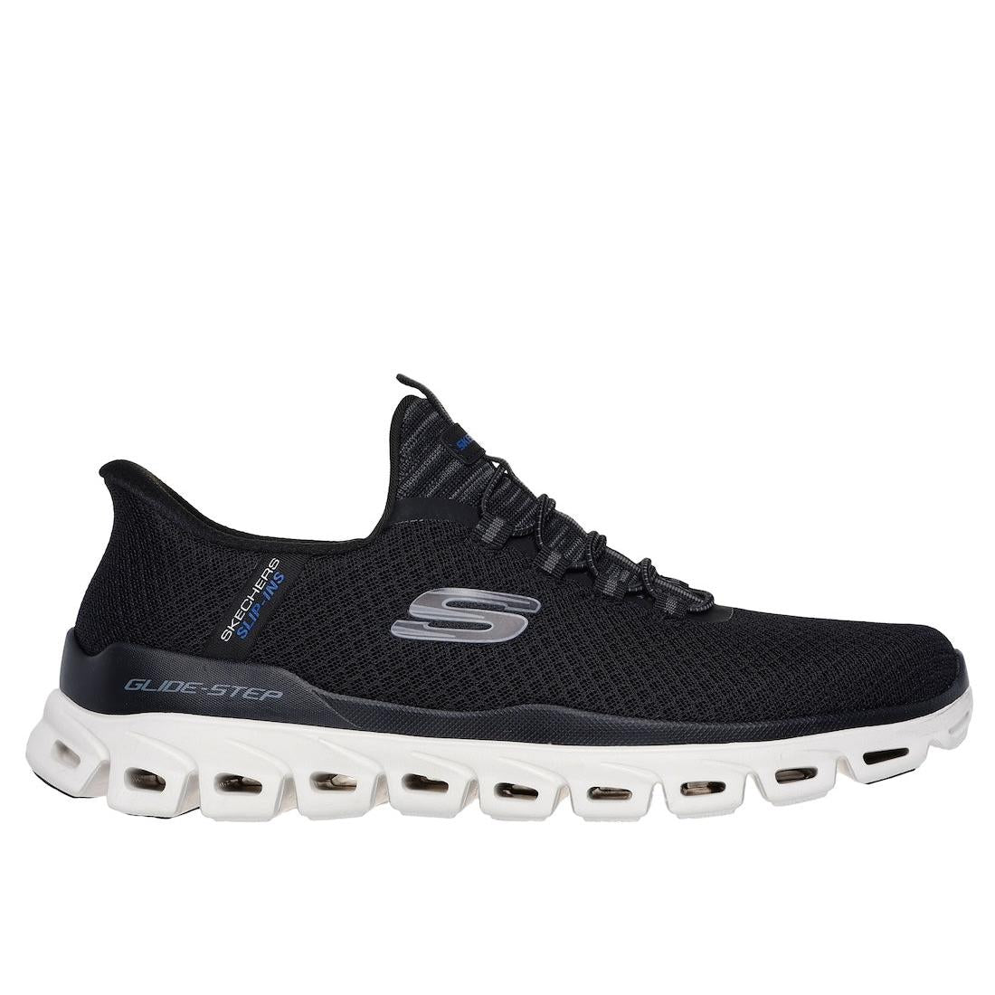 Skechers 233010 Glide Step Noxus Mens Black Textile Slip On Trainers
