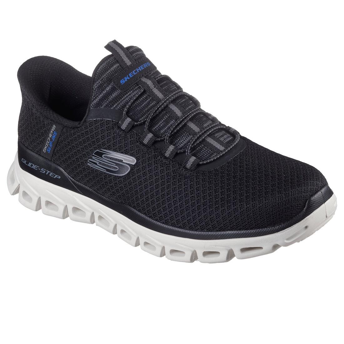 Skechers 233010 Glide Step Noxus Mens Black Textile Slip On Trainers