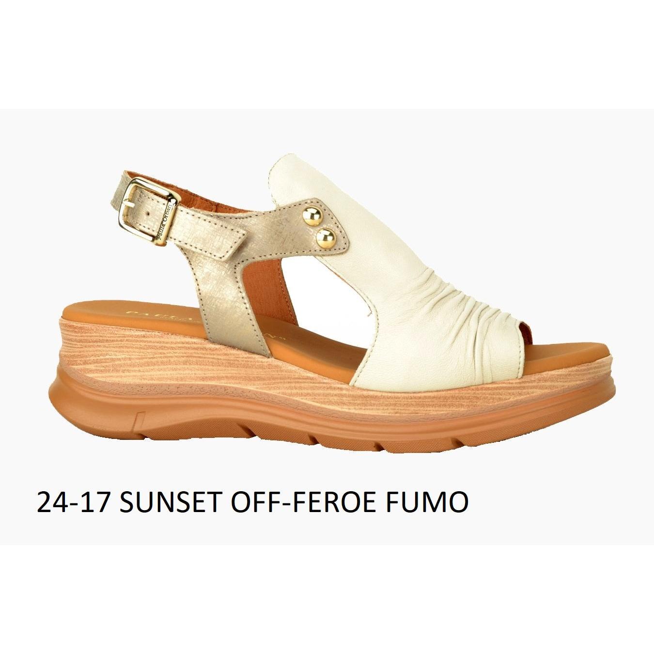 Paula Urban 24-17 Sunset Ladies Spanish Off White/Gold Leather Buckle Sandals