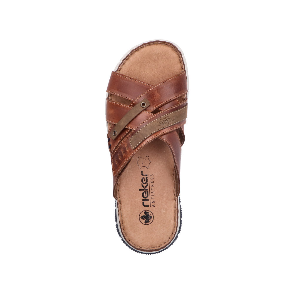 Rieker 25292-24 Mens Cognac Leather Slider Sandals