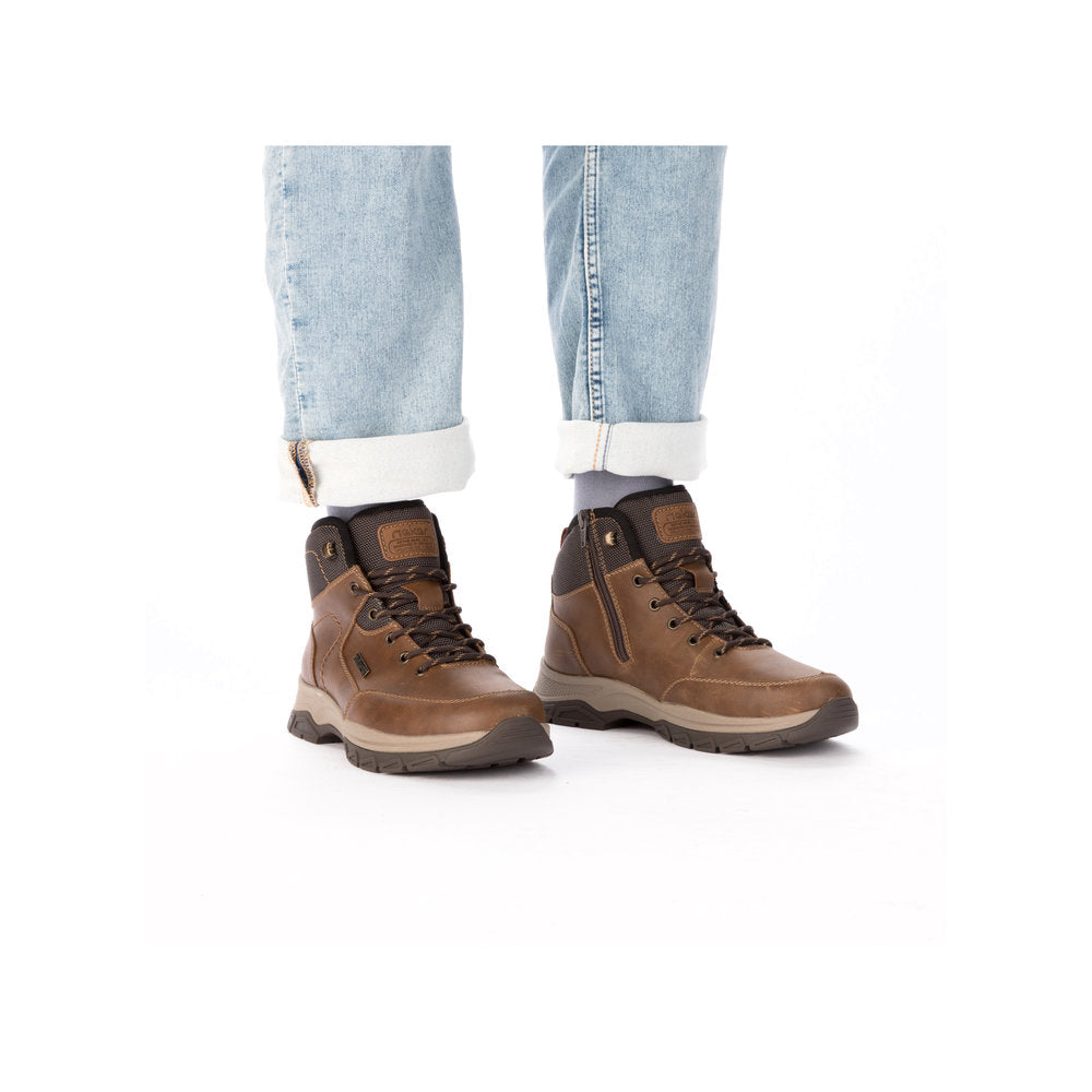 Rieker 30230-22 Mens Brown Water Resistant Zip & Lace Ankle Boots