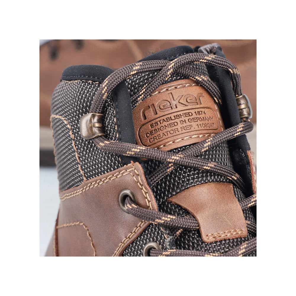 Rieker 30230-22 Mens Brown Water Resistant Zip & Lace Ankle Boots