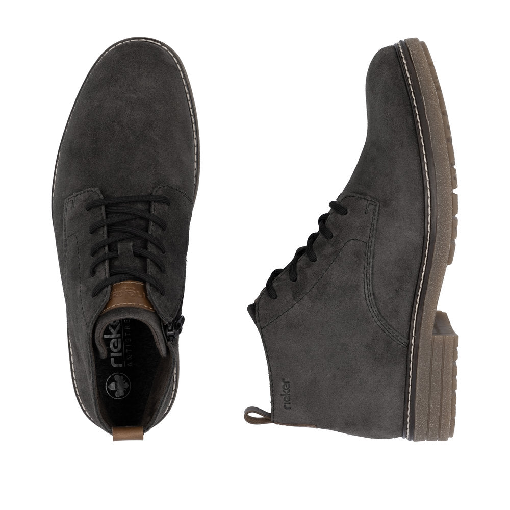 Rieker 33106-45 Mens Grey Suede Zip & Lace Chukka Boots